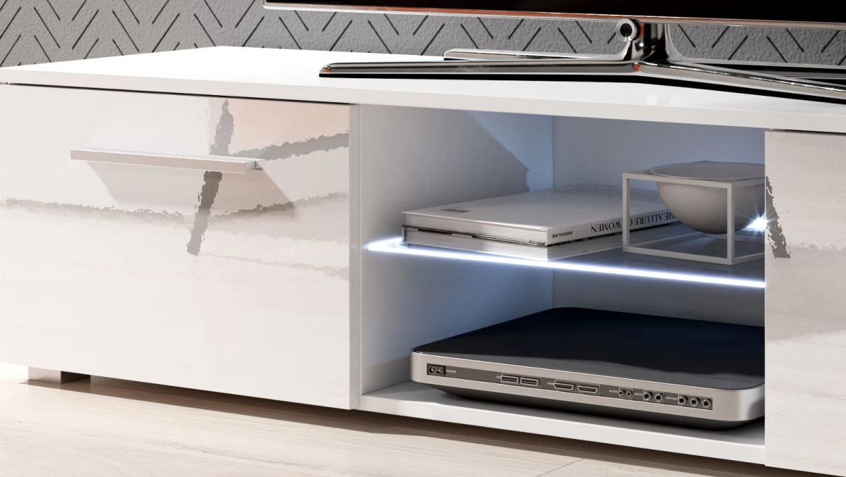 TV Lowboard "Earth" In Weiß Hochglanz Mit LED Beleuchtung 140 X 36 Cm 4 TV Lowboard "Earth" In Weiß Hochglanz Mit LED Beleuchtung 140 X 36 Cm – Bild 2