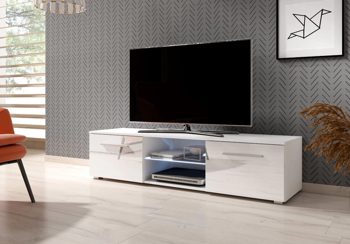 TV Lowboard "Earth" In Weiß Hochglanz Mit LED Beleuchtung 140 X 36 Cm 6 TV Lowboard "Earth" In Weiß Hochglanz Mit LED Beleuchtung 140 X 36 Cm – Bild 4