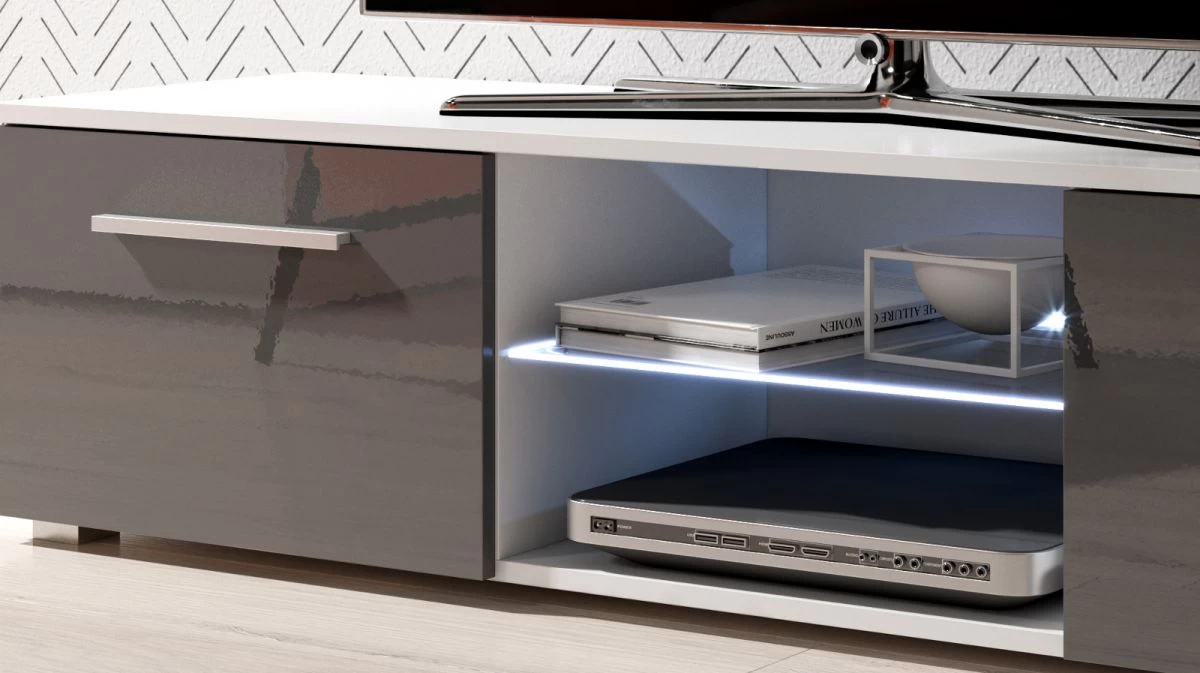 TV Lowboard "Earth" In Grau Hochglanz Und Weiß Mit LED Beleuchtung 140 X 36 Cm 4 TV Lowboard "Earth" In Grau Hochglanz Und Weiß Mit LED Beleuchtung 140 X 36 Cm – Bild 2