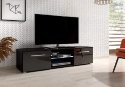 TV Lowboard "Earth" In Schwarz Hochglanz Mit LED Beleuchtung 140 X 36 Cm