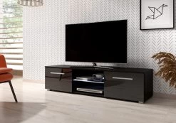 TV Lowboard "Earth" In Schwarz Hochglanz Mit LED Beleuchtung 140 X 36 Cm -Wohnwelt Verkauf 5843 4