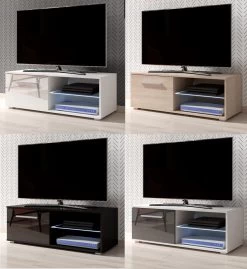 TV Lowboard "Earth" In Weiß Hochglanz Mit LED Beleuchtung 100 X 36 Cm -Wohnwelt Verkauf 5844 5