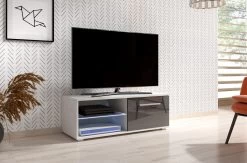 TV Lowboard "Earth" In Grau Hochglanz Und Weiß Mit LED Beleuchtung 100 X 36 Cm