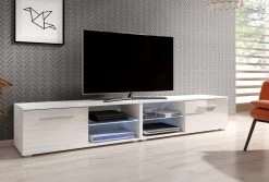 TV Lowboard "Earth" In Weiß Hochglanz Mit LED Beleuchtung 200 X 36 Cm