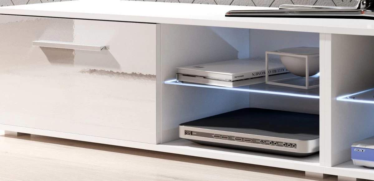 TV Lowboard "Earth" In Weiß Hochglanz Mit LED Beleuchtung 200 X 36 Cm 4 TV Lowboard "Earth" In Weiß Hochglanz Mit LED Beleuchtung 200 X 36 Cm – Bild 2