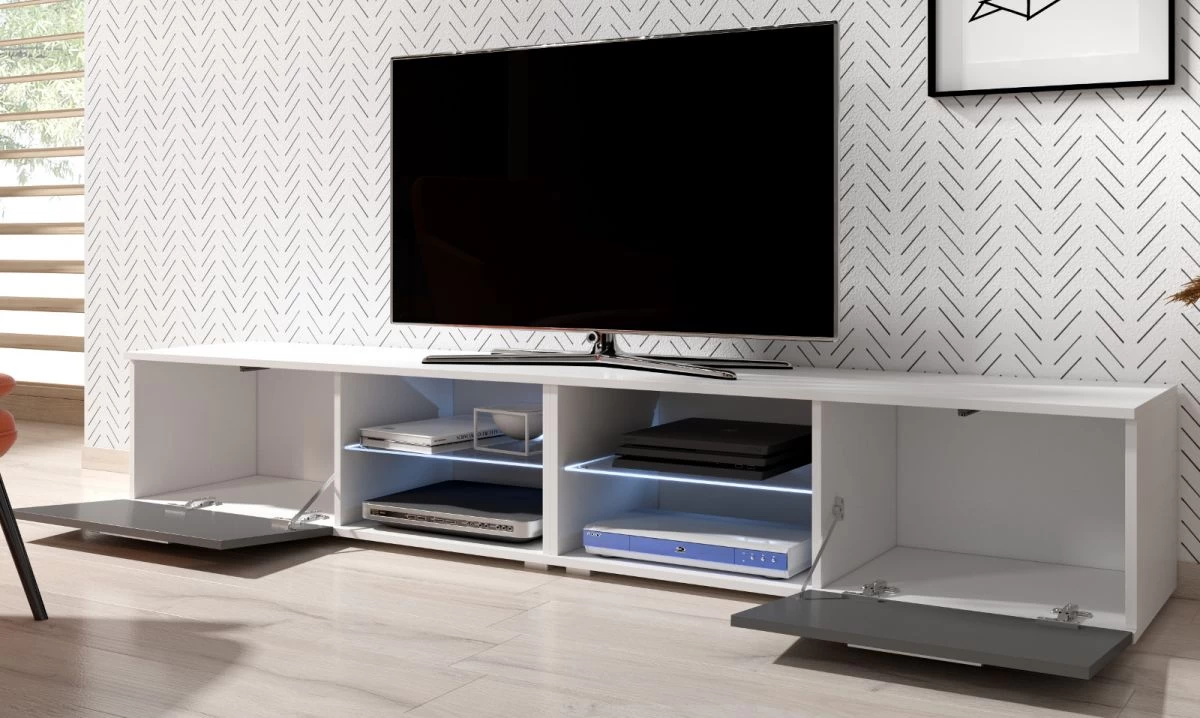 TV Lowboard "Earth" In Weiß Hochglanz Mit LED Beleuchtung 200 X 36 Cm 5 TV Lowboard "Earth" In Weiß Hochglanz Mit LED Beleuchtung 200 X 36 Cm – Bild 3