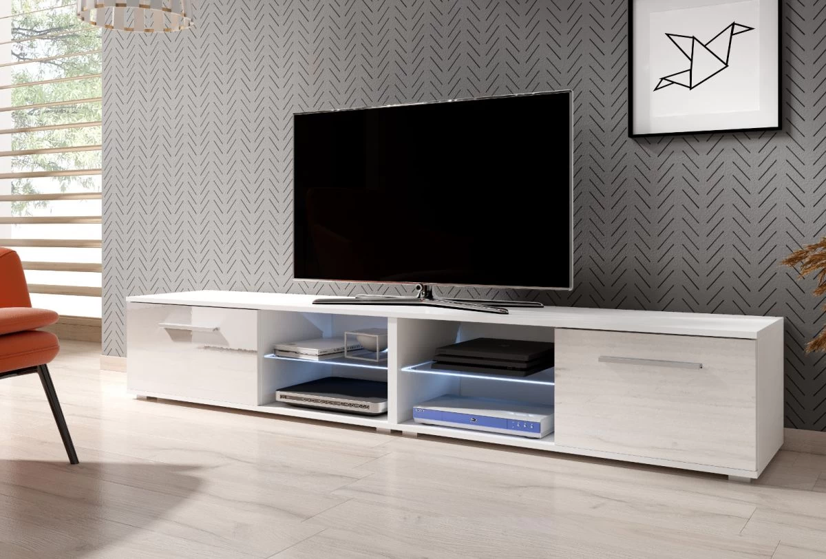 TV Lowboard "Earth" In Weiß Hochglanz Mit LED Beleuchtung 200 X 36 Cm 6 TV Lowboard "Earth" In Weiß Hochglanz Mit LED Beleuchtung 200 X 36 Cm – Bild 4