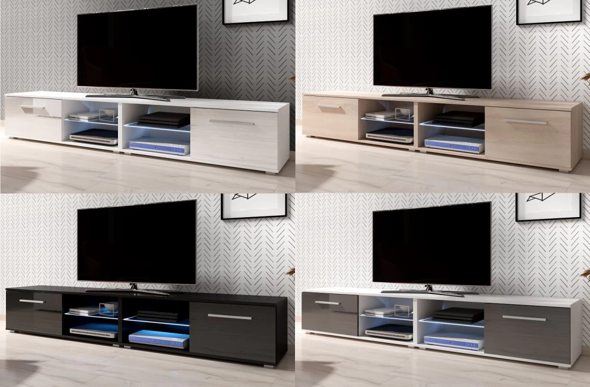 TV Lowboard "Earth" In Weiß Hochglanz Mit LED Beleuchtung 200 X 36 Cm 7 TV Lowboard "Earth" In Weiß Hochglanz Mit LED Beleuchtung 200 X 36 Cm – Bild 5