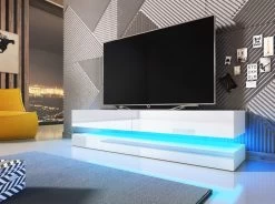 TV Lowboard "Bird" In Weiß Hochglanz 2-teilig 140 X 45 Cm Hängend Mit Beleuchtung -Wohnwelt Verkauf 5852 3