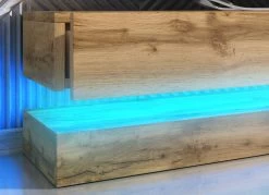 TV Lowboard "Bird" In Wotan Eiche Dekor 2-teilig 140 X 45 Cm Hängend Mit Beleuchtung