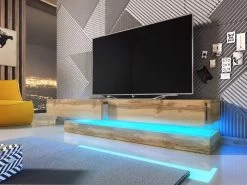 TV Lowboard "Bird" In Wotan Eiche Dekor 2-teilig 140 X 45 Cm Hängend Mit Beleuchtung -Wohnwelt Verkauf 5853 3