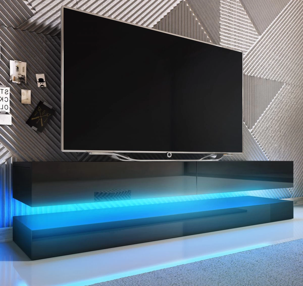 TV Lowboard "Bird" In Schwarz Hochglanz 2-teilig 140 X 45 Cm Hängend 4 TV Lowboard "Bird" In Schwarz Hochglanz 2-teilig 140 X 45 Cm Hängend – Bild 2