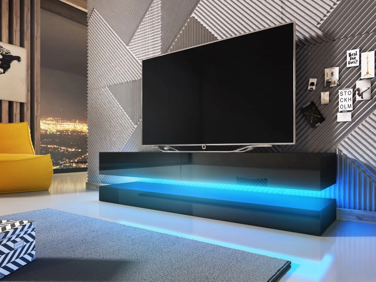 TV Lowboard "Bird" In Schwarz Hochglanz 2-teilig 140 X 45 Cm Hängend 5 TV Lowboard "Bird" In Schwarz Hochglanz 2-teilig 140 X 45 Cm Hängend – Bild 3