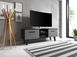 TV Lowboard "Jenrik" Grau Und Schwarz Matt Im Skandinavischen Stil 140 X 52 Cm