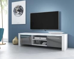 TV-Lowboard Harlem In Hochglanz Grau Und Weiß TV-Unterteil 140 X 40 Cm Inkl. LED Beleuchtung In Blau -Wohnwelt Verkauf 5889 4