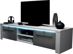 TV-Lowboard Harlem In Hochglanz Grau Und Weiß TV-Unterteil 140 X 40 Cm Inkl. LED Beleuchtung In Blau -Wohnwelt Verkauf 5889 5