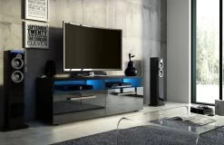 TV-Lowboard "Rhine" In Schwarz Hochglanz TV-Unterteil Inkl. LED 100 Cm