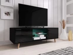 TV-Lowboard "Norway-1" In Schwarz Hochglanz - Fernsehtisch Skandinavisch 140 X 45 Cm