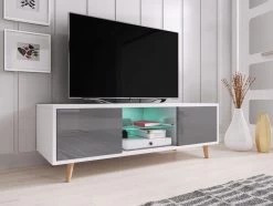 TV-Lowboard Norway-1 In Hochglanz Grau Und Weiß TV-Unterteil Skandinavisch 140 X 45 Cm Fernsehtisch