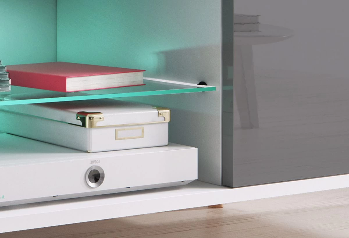 TV-Lowboard Norway-1 In Hochglanz Grau Und Weiß TV-Unterteil Skandinavisch 140 X 45 Cm Fernsehtisch 4 TV-Lowboard Norway-1 In Hochglanz Grau Und Weiß TV-Unterteil Skandinavisch 140 X 45 Cm Fernsehtisch – Bild 2