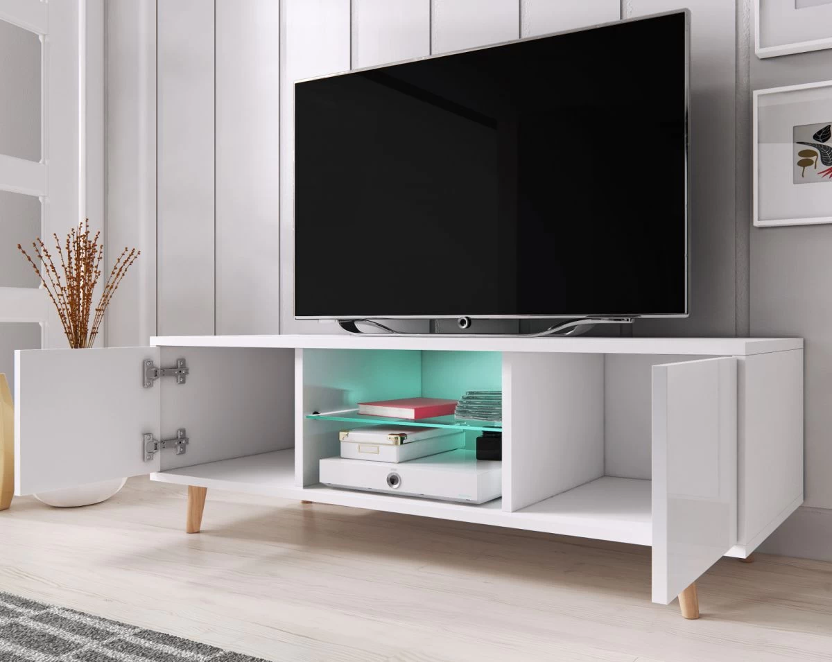 TV-Lowboard Norway-1 In Hochglanz Grau Und Weiß TV-Unterteil Skandinavisch 140 X 45 Cm Fernsehtisch 7 TV-Lowboard Norway-1 In Hochglanz Grau Und Weiß TV-Unterteil Skandinavisch 140 X 45 Cm Fernsehtisch – Bild 5