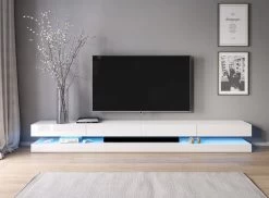 TV-Lowboard "Bird" In Weiß Hochglanz TV-Unterteil 4-teilig XXL-Board 280 Cm Hängend Inkl. Beleuchtung -Wohnwelt Verkauf 5923 3