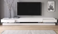 TV-Lowboard "Bird" In Weiß Hochglanz TV-Unterteil 4-teilig XXL-Board 280 Cm Hängend Inkl. Beleuchtung -Wohnwelt Verkauf 5923 5