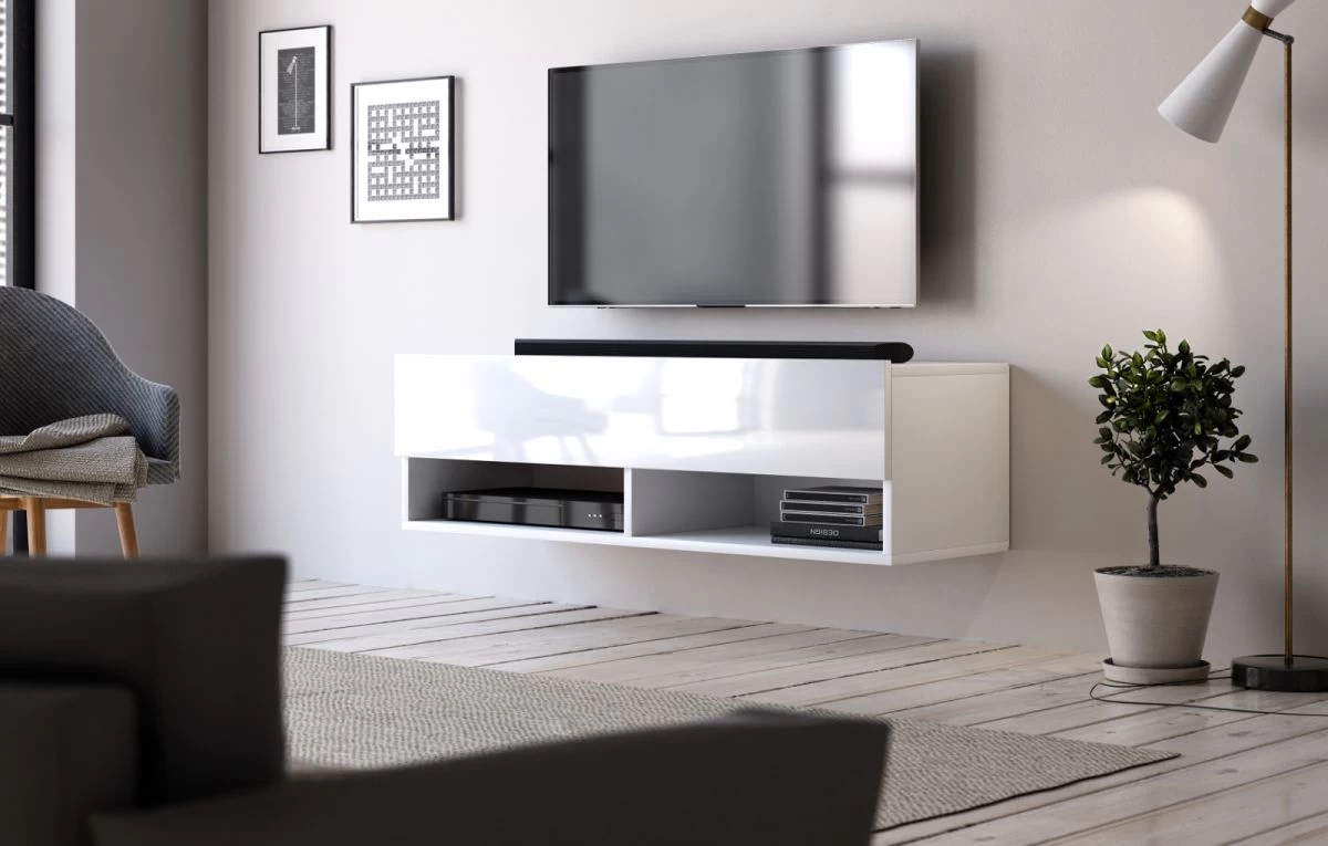 TV-Lowboard "Epsom" In Weiß Hochglanz TV Unterteil Hängend 100 X 30 Cm 6 TV-Lowboard "Epsom" In Weiß Hochglanz TV Unterteil Hängend 100 X 30 Cm – Bild 4