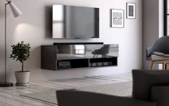 TV-Lowboard "Epsom" In Schwarz Hochglanz TV Unterteil Hängend 100 X 30 Cm