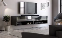 TV-Lowboard "Epsom" In Schwarz Hochglanz TV Unterteil Hängend 140 X 30 Cm