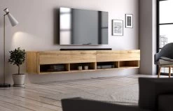 TV-Lowboard "Epsom" In Wotan Eiche XL TV Unterteil Hängend 200 X 30 Cm