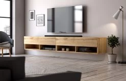 TV-Lowboard "Epsom" In Wotan Eiche XL TV Unterteil Hängend 200 X 30 Cm -Wohnwelt Verkauf 6004 4