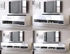 TV-Lowboard "Epsom" In Weiß Hochglanz XL TV Unterteil Hängend 200 X 30 Cm -Wohnwelt Verkauf 6005 6