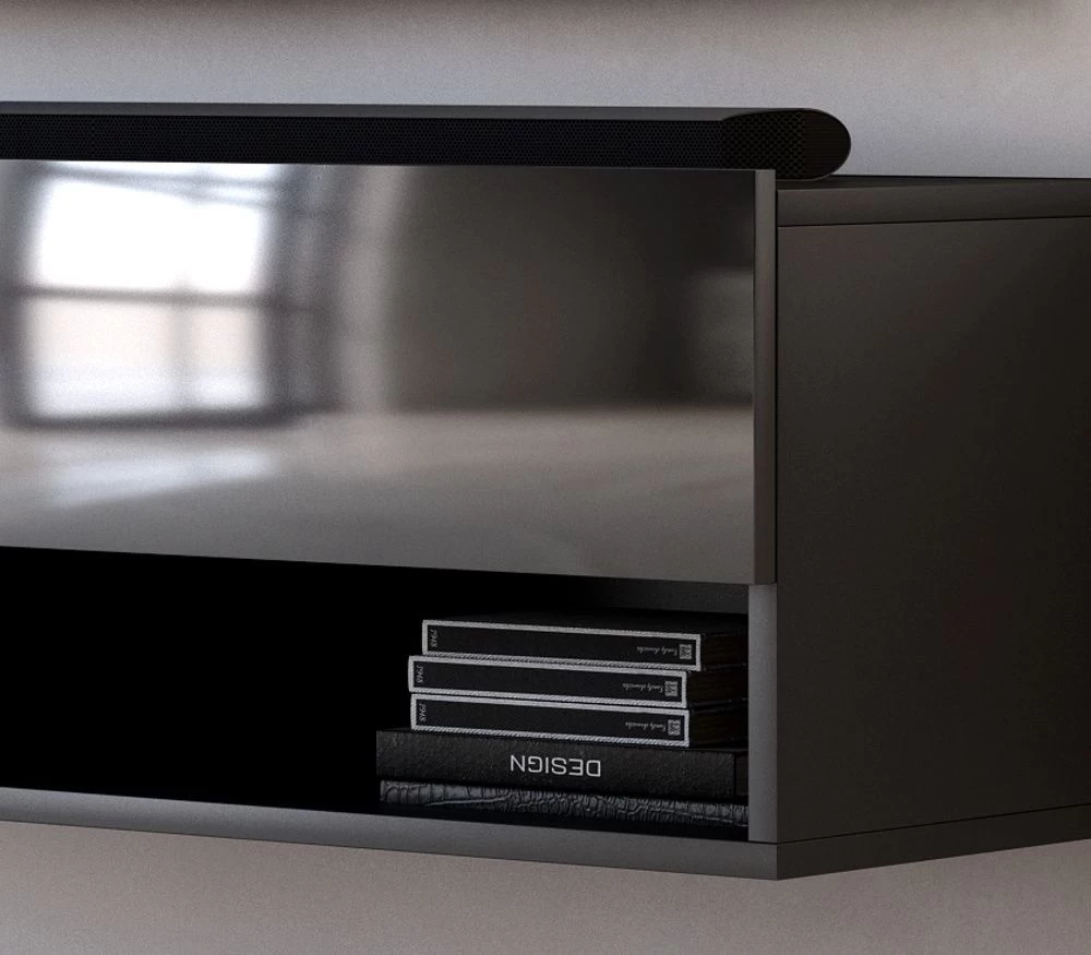 TV-Lowboard "Epsom" In Schwarz Hochglanz XXL TV Unterteil Hängend 280 X 30 Cm 4 TV-Lowboard "Epsom" In Schwarz Hochglanz XXL TV Unterteil Hängend 280 X 30 Cm – Bild 2