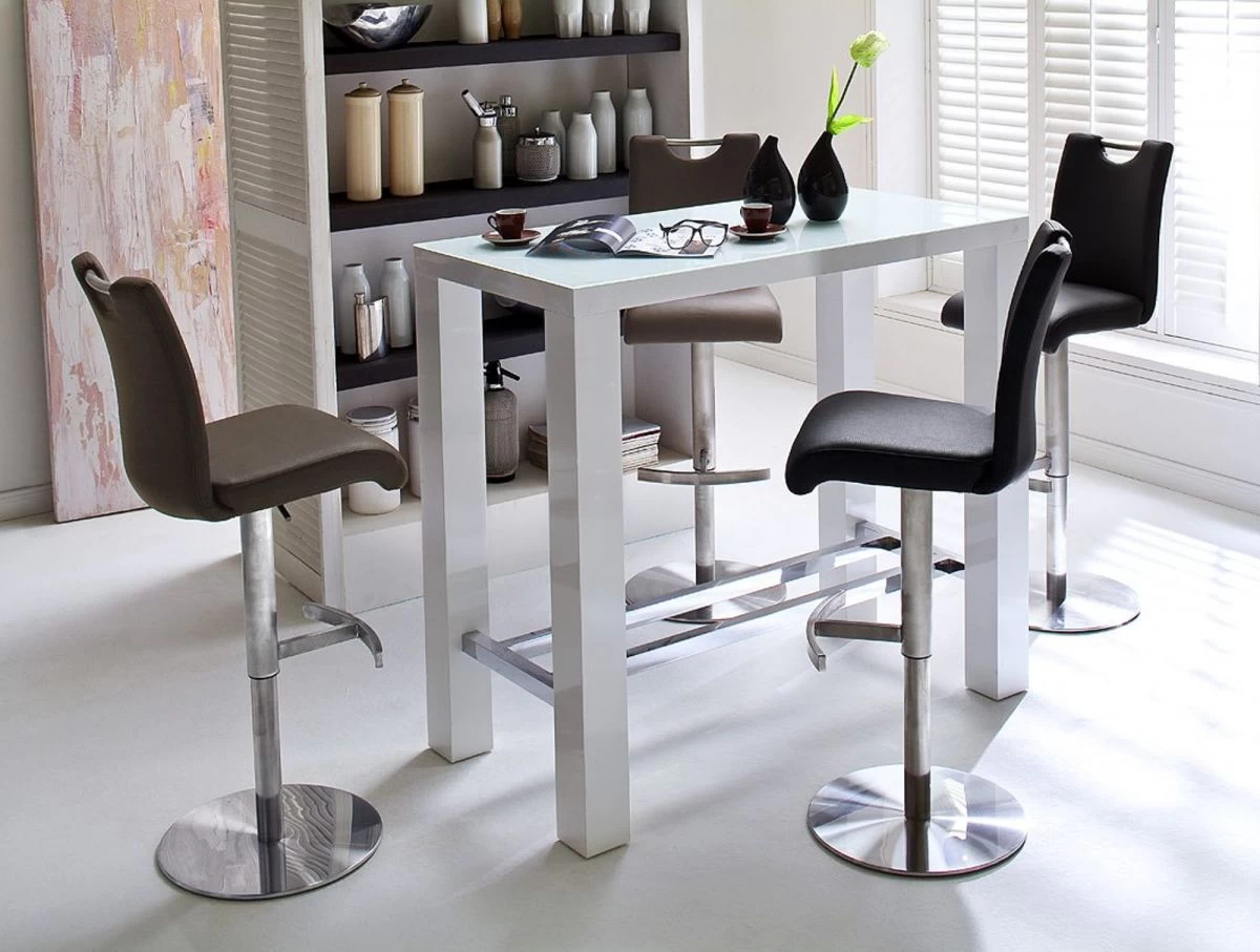 Barstuhl "Alesi" In Schwarz Kunstleder Und Edelstahl Gebürstet Barhocker Höhenverstellbar 6 Barstuhl "Alesi" In Schwarz Kunstleder Und Edelstahl Gebürstet Barhocker Höhenverstellbar – Bild 4