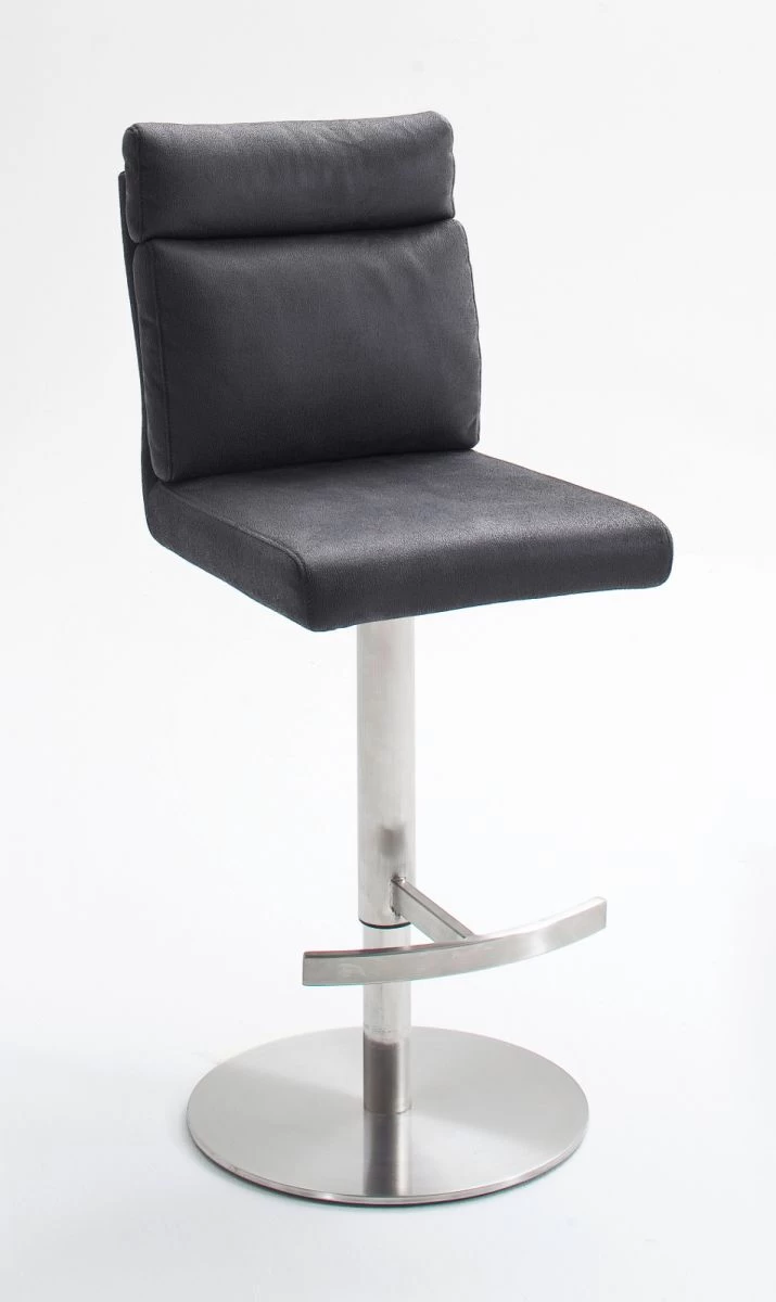 Barstuhl "Rabea" In Grau Vintage Lederlook Und Edelstahl Gebürstet Barhocker Mit Griff Höhenverstellbar 4 Barstuhl "Rabea" In Grau Vintage Lederlook Und Edelstahl Gebürstet Barhocker Mit Griff Höhenverstellbar – Bild 2