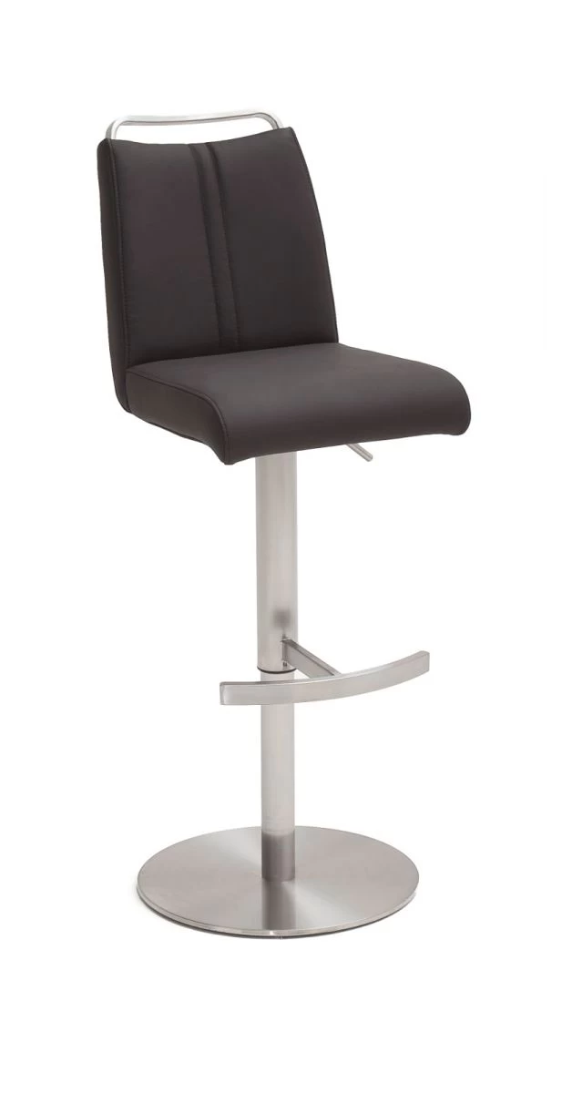 Barstuhl "Giulia" In Anthrazit Echt Leder Und Edelstahl Gebürstet Barhocker Mit Griffleiste Höhenverstellbar 4 Barstuhl "Giulia" In Anthrazit Echt Leder Und Edelstahl Gebürstet Barhocker Mit Griffleiste Höhenverstellbar – Bild 2