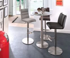 Barstuhl "Giulia" In Echt Braun Leder Und Edelstahl Gebürstet Barhocker Mit Griffleiste Höhenverstellbar -Wohnwelt Verkauf 6037 5