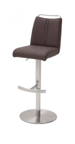 Barstuhl "Giulia" In Echt Braun Leder Und Edelstahl Gebürstet Barhocker Mit Griffleiste Höhenverstellbar -Wohnwelt Verkauf 6037 6