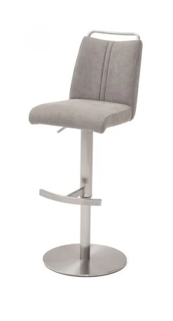 Barstuhl "Giulia" In Eisgrau Feingewebe Und Edelstahl Gebürstet Barhocker Mit Griffleiste Höhenverstellbar -Wohnwelt Verkauf 6041 6