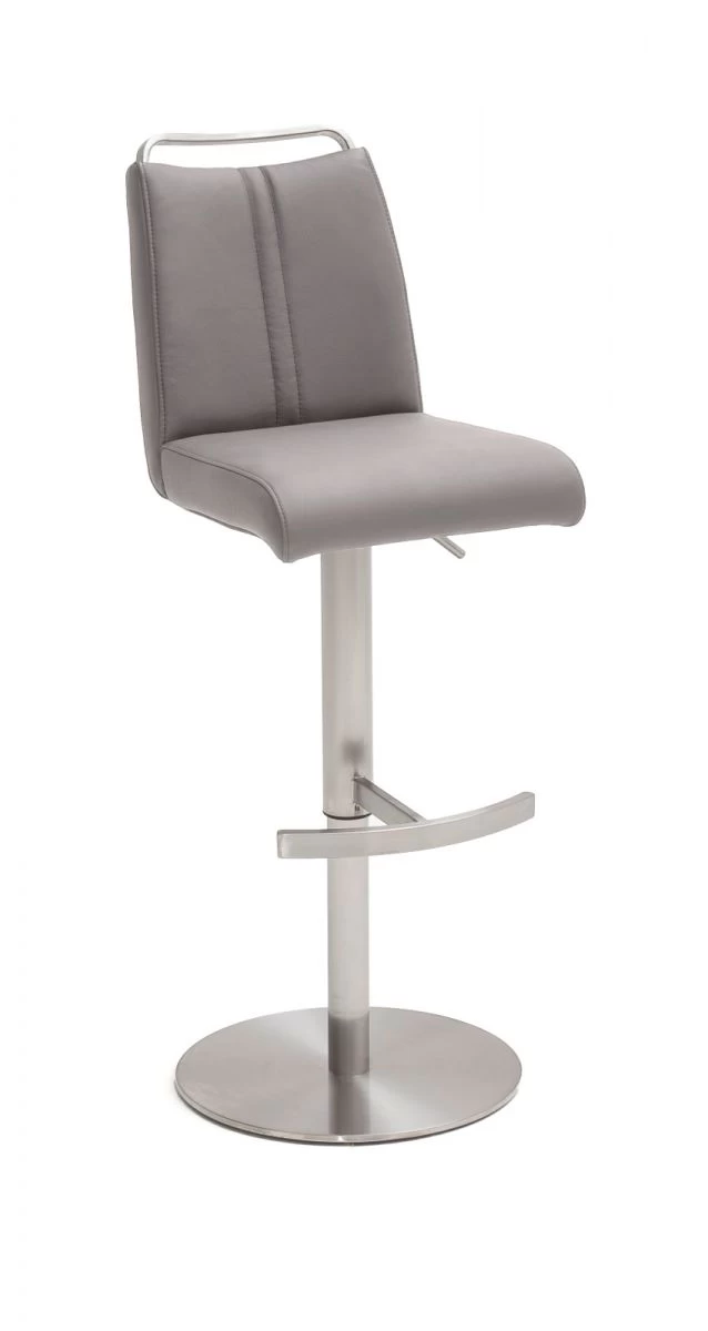 Barstuhl "Giulia" In Eisgrau Nubuklederoptik Und Edelstahl Gebürstet Barhocker Mit Griffleiste Höhenverstellbar 4 Barstuhl "Giulia" In Eisgrau Nubuklederoptik Und Edelstahl Gebürstet Barhocker Mit Griffleiste Höhenverstellbar – Bild 2