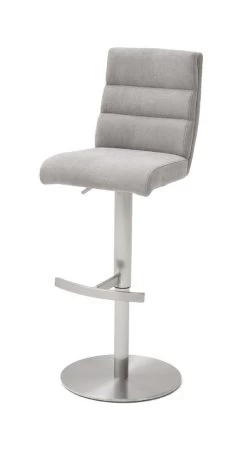 Barstuhl "Giulia" In Eisgrau Feingewebe Und Edelstahl Gebürstet Barhocker Mit Griff Hinten Höhenverstellbar -Wohnwelt Verkauf 6050 6