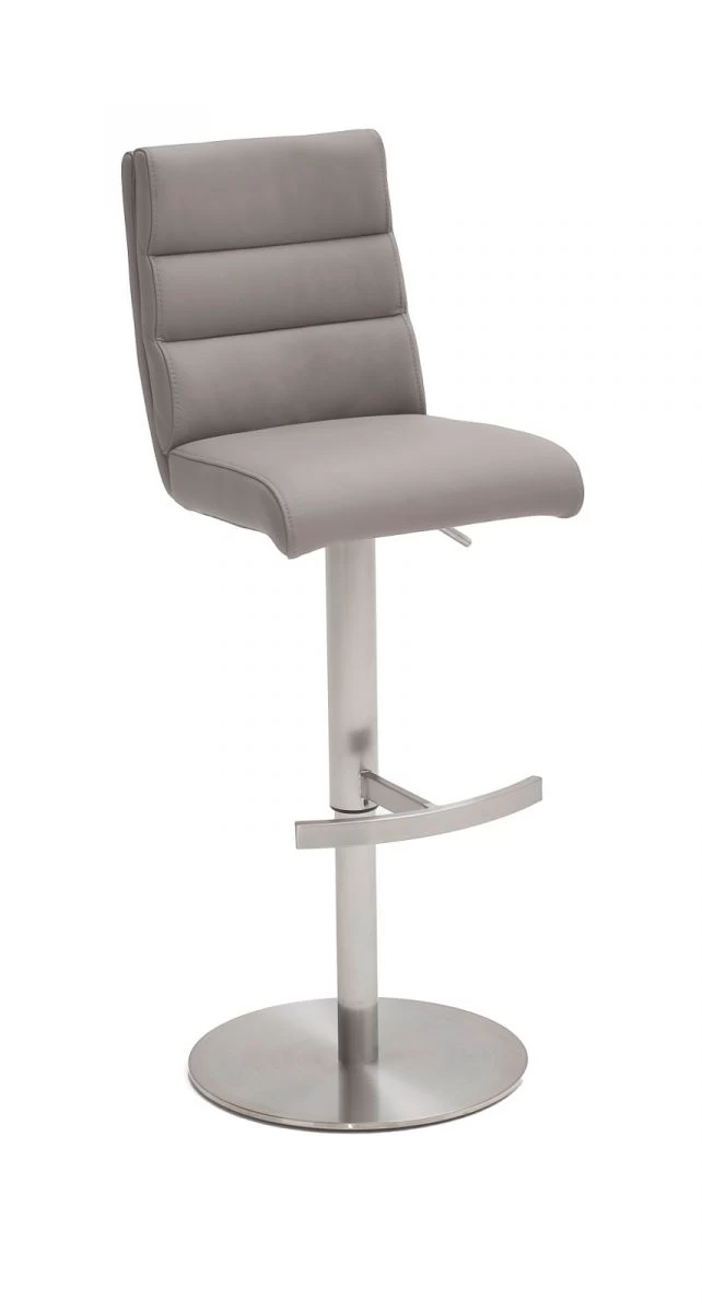 Barstuhl "Giulia" In Eisgrau Nubuklederoptik Und Edelstahl Gebürstet Barhocker Mit Griff Hinten Höhenverstellbar 4 Barstuhl "Giulia" In Eisgrau Nubuklederoptik Und Edelstahl Gebürstet Barhocker Mit Griff Hinten Höhenverstellbar – Bild 2
