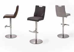 Barstuhl "Giulia" In Anthrazit Leder Und Edelstahl Gebürstet Barhocker Mit Griffloch Höhenverstellbar