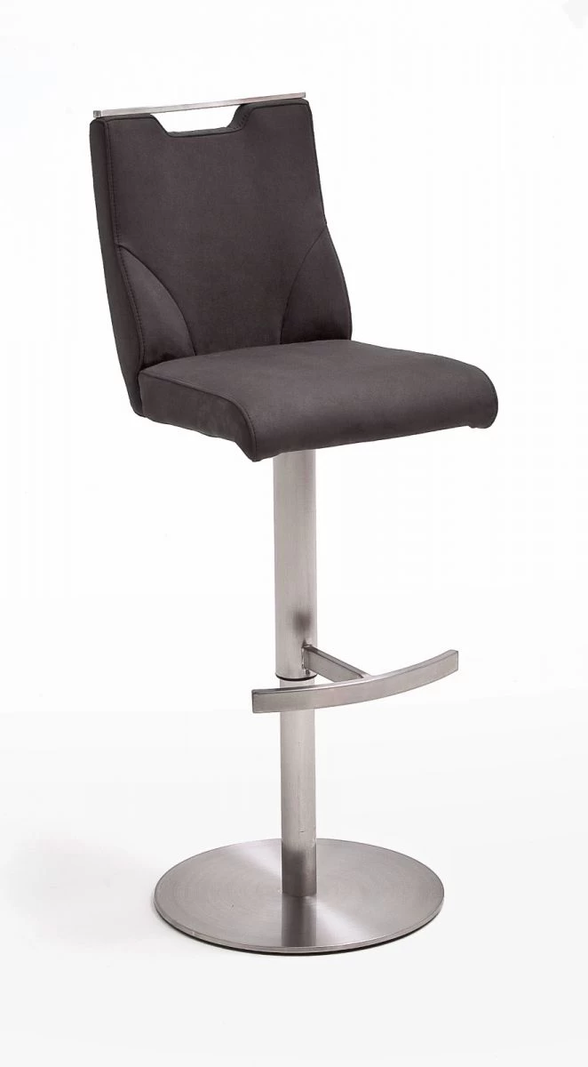 Barstuhl "Giulia" In Anthrazit Leder Und Edelstahl Gebürstet Barhocker Mit Griffloch Höhenverstellbar 4 Barstuhl "Giulia" In Anthrazit Leder Und Edelstahl Gebürstet Barhocker Mit Griffloch Höhenverstellbar – Bild 2