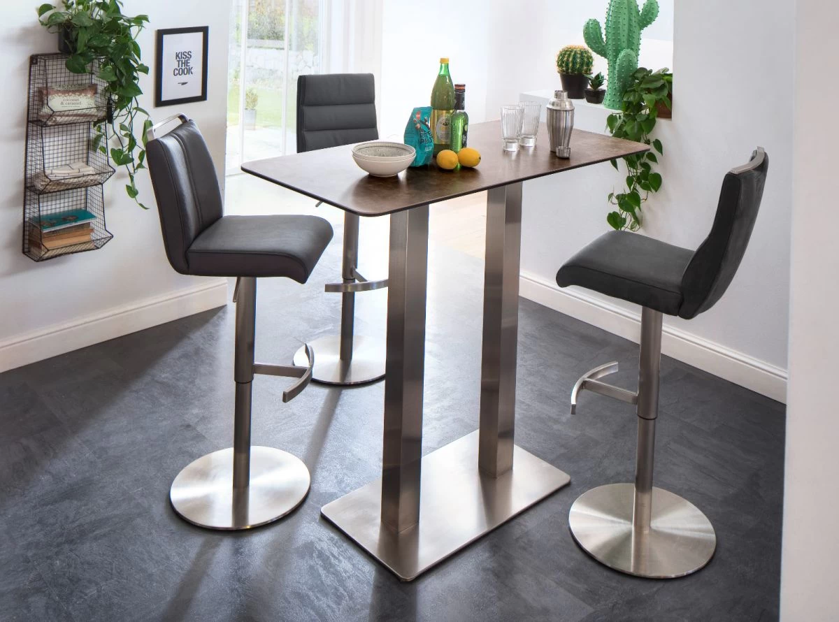 Barstuhl "Giulia" In Anthrazit Leder Und Edelstahl Gebürstet Barhocker Mit Griffloch Höhenverstellbar 7 Barstuhl "Giulia" In Anthrazit Leder Und Edelstahl Gebürstet Barhocker Mit Griffloch Höhenverstellbar – Bild 5