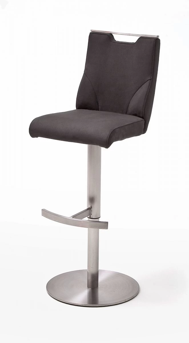 Barstuhl "Giulia" In Anthrazit Leder Und Edelstahl Gebürstet Barhocker Mit Griffloch Höhenverstellbar 8 Barstuhl "Giulia" In Anthrazit Leder Und Edelstahl Gebürstet Barhocker Mit Griffloch Höhenverstellbar – Bild 6