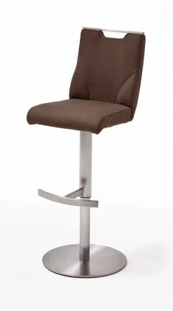 Barstuhl "Giulia" In Braun Leder Und Edelstahl Gebürstet Barhocker Mit Griffloch Höhenverstellbar -Wohnwelt Verkauf 6055 6