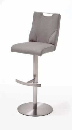 Barstuhl "Giulia" In Eisgrau Leder Und Edelstahl Gebürstet Barhocker Mit Griffloch Höhenverstellbar -Wohnwelt Verkauf 6056 6