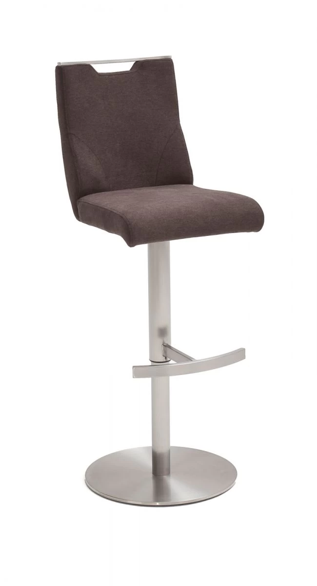 Barstuhl "Giulia" In Braun Feingewebe Und Edelstahl Gebürstet Barhocker Mit Griffloch Höhenverstellbar 4 Barstuhl "Giulia" In Braun Feingewebe Und Edelstahl Gebürstet Barhocker Mit Griffloch Höhenverstellbar – Bild 2